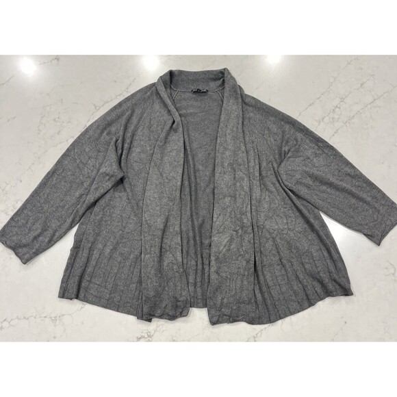 Eileen Fisher XL Charcoal Gray Open Front Sweater Cardigan 3/4 Sleeve Viscose - Picture 1 of 9